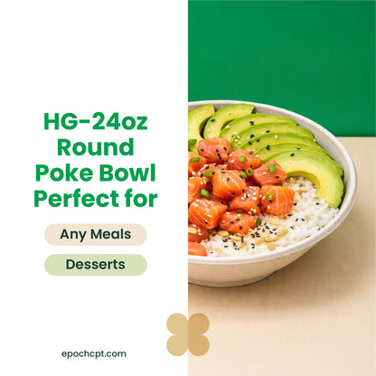 HG 24oz | Sugarcane Round Poke Bowl | Compostable Takeout Bowl | 500 pcs