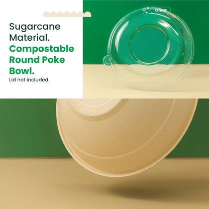 HG L088 | 32oz | Sugarcane Round Poke Bowl | Compostable Takeout Bowl | 500 pcs