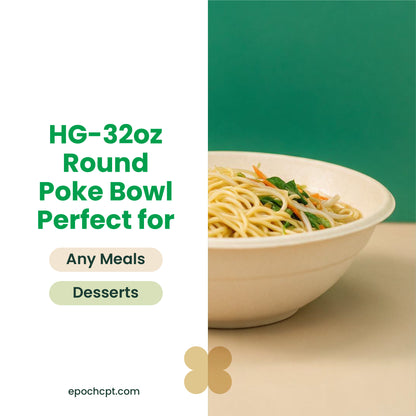 HG L088 | 32oz | Sugarcane Round Poke Bowl | Compostable Takeout Bowl | 500 pcs