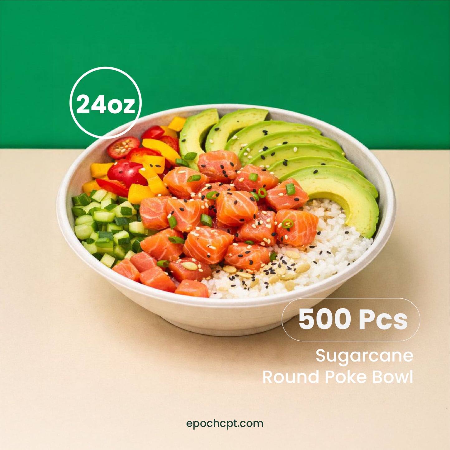 HG 24oz | Sugarcane Round Poke Bowl | Compostable Takeout Bowl | 500 pcs