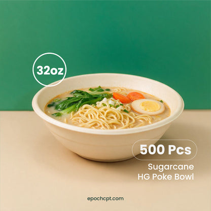 HG L088 | 32oz | Sugarcane Round Poke Bowl | Compostable Takeout Bowl | 500 pcs