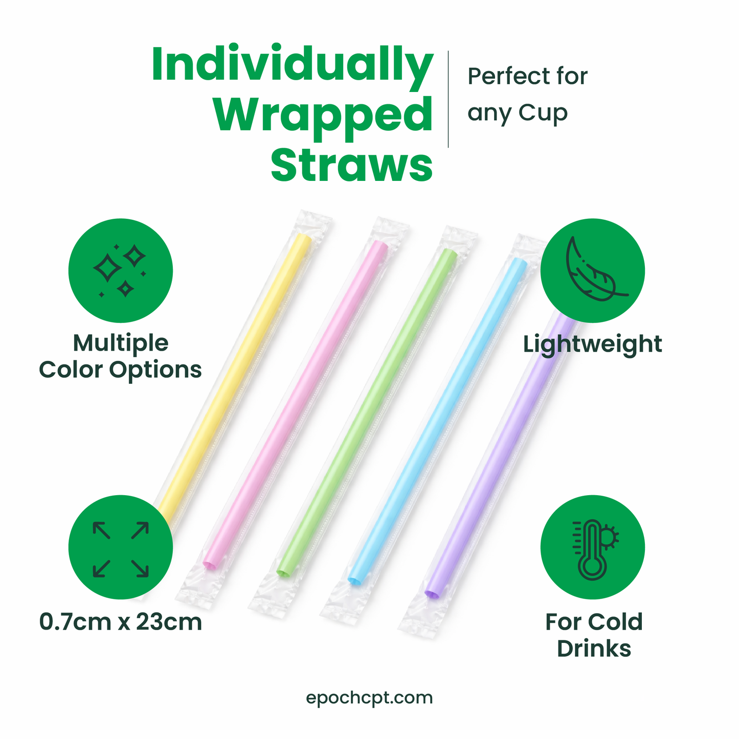 Individually Wrapped Straws | 0.7cm x 23cm | Colors, Clear or Black  | 2000 pcs