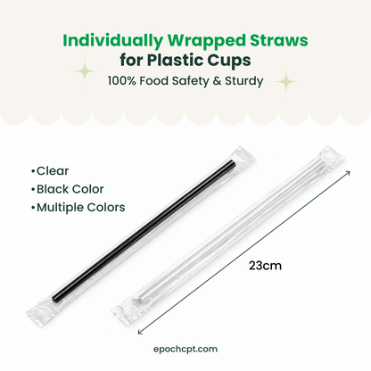 Individually Wrapped Straws | 0.7cm x 23cm | Colors, Clear or Black  | 2000 pcs