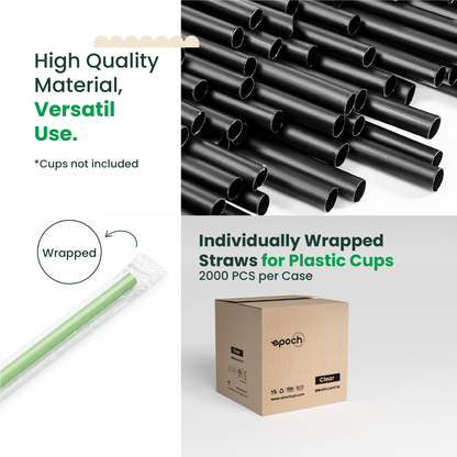 Individually Wrapped Straws | 0.7cm x 23cm | Colors, Clear or Black  | 2000 pcs