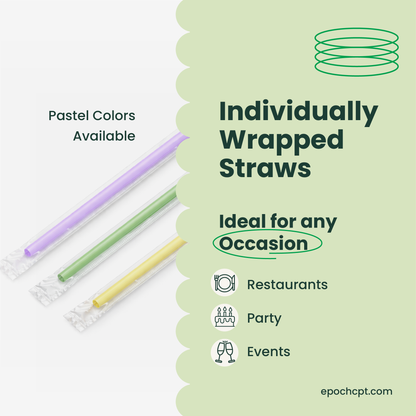 Individually Wrapped Straws | 0.7cm x 23cm | Colors, Clear or Black  | 2000 pcs