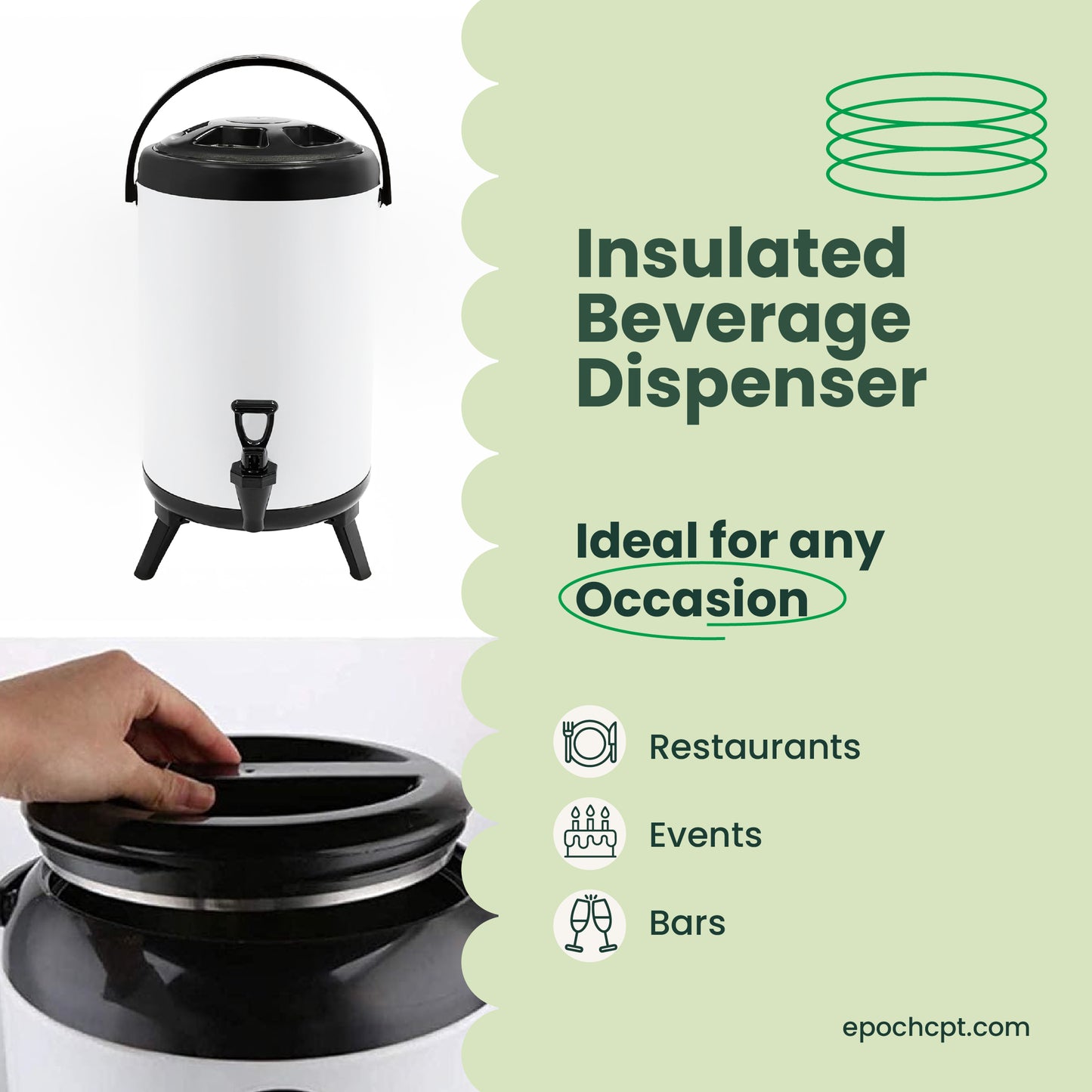 Stainless Steel Insulated Beverage Dispenser | Thermo Bucket | 10L | For Hot Drinks | 1pc