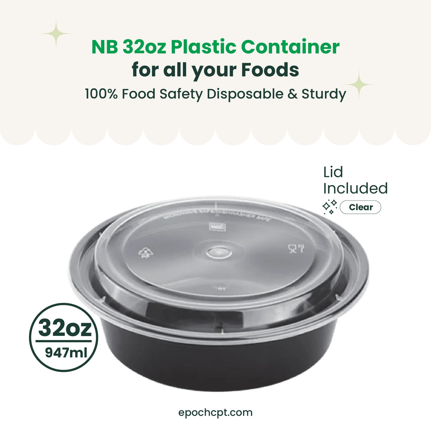 729 | 32oz PP Black Container | Takeout Food Bowl | 150 Sets
