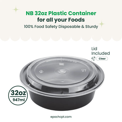 729 | 32oz PP Black Container | Takeout Food Bowl | 150 Sets