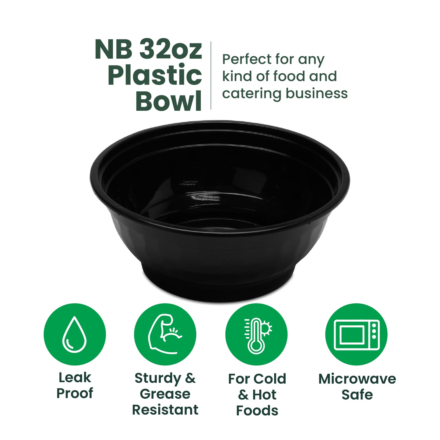 729 | 32oz PP Black Noodle Bowl | Takeout Food Bowl | 150 Sets