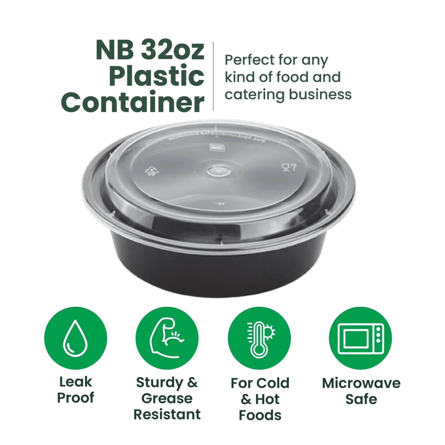 729 | 32oz PP Black Container | Takeout Food Bowl | 150 Sets