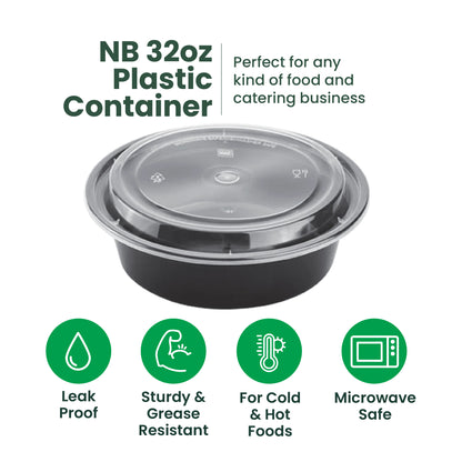 729 | 32oz PP Black Container | Takeout Food Bowl | 150 Sets