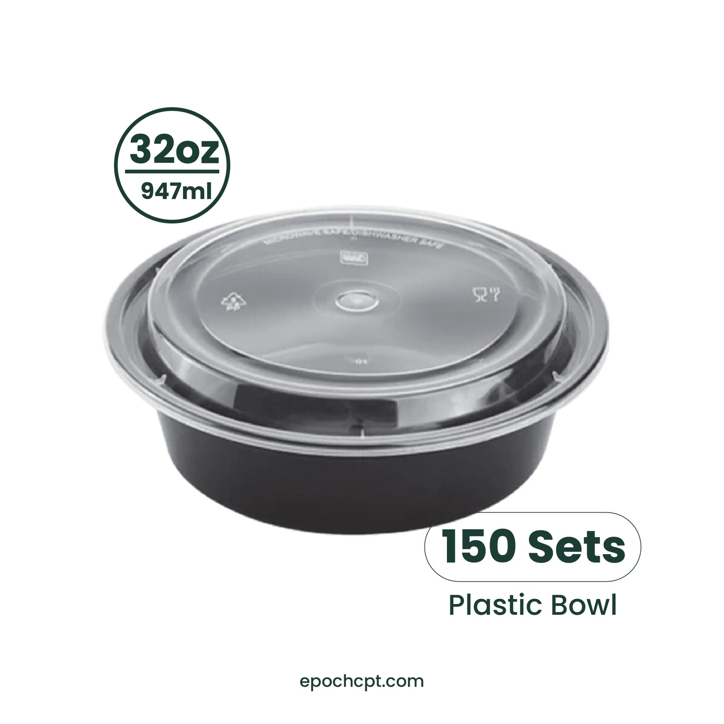 729 | 32oz PP Black Container | Takeout Food Bowl | 150 Sets