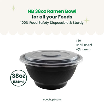 NB38 | 38oz PP Black Noodle Bowl | Takeout Food Bowl |  150 Sets