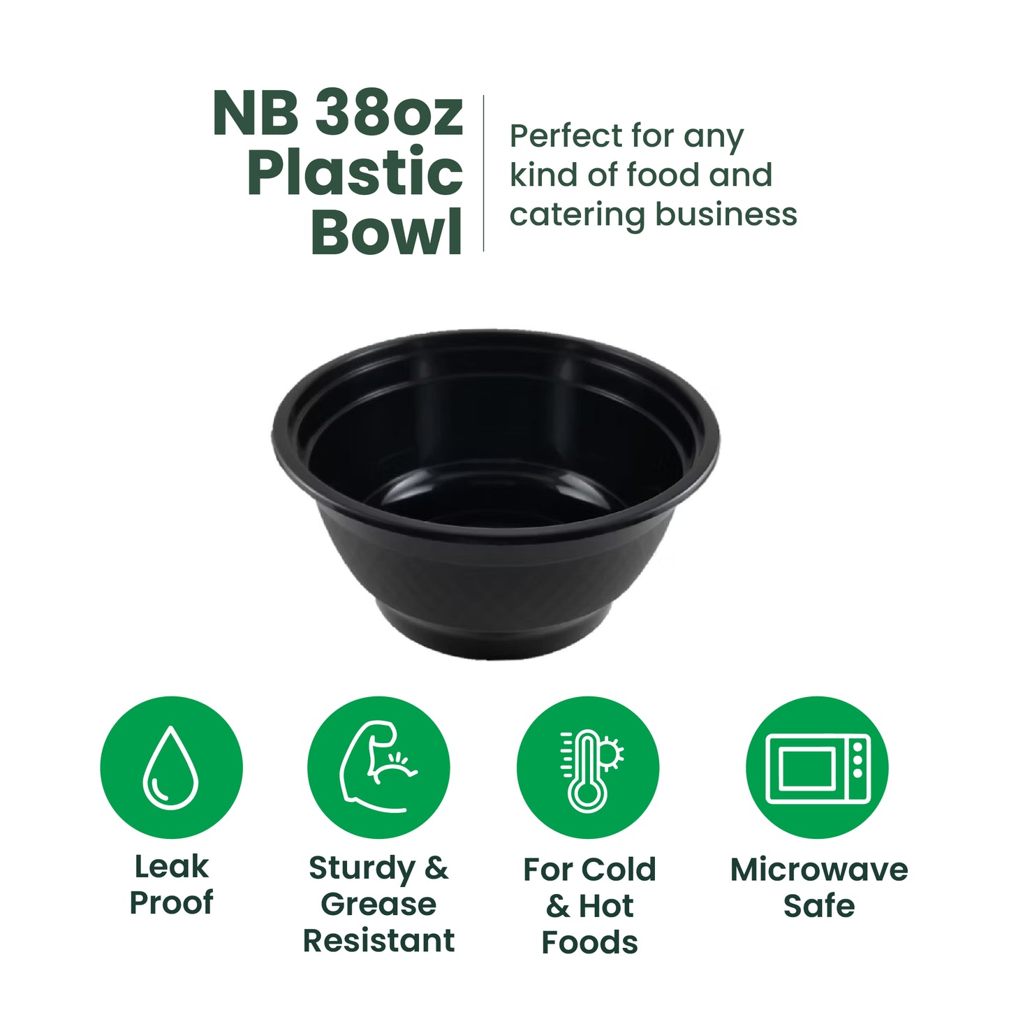 NB38 | 38oz PP Black Noodle Bowl | Takeout Food Bowl |  150 Sets