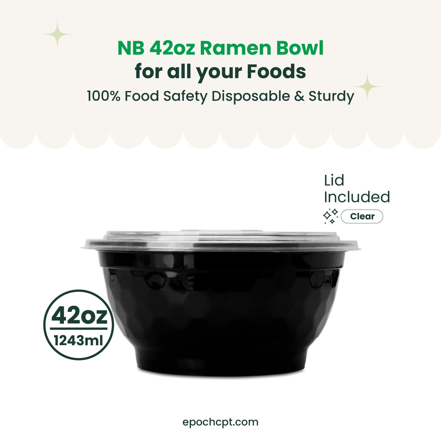 NB42 | 42oz PP Black Noodle Bowl | Takeout Food Bowl  | 150 Sets