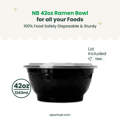 NB42 | 42oz PP Black Noodle Bowl | Takeout Food Bowl  | 150 Sets