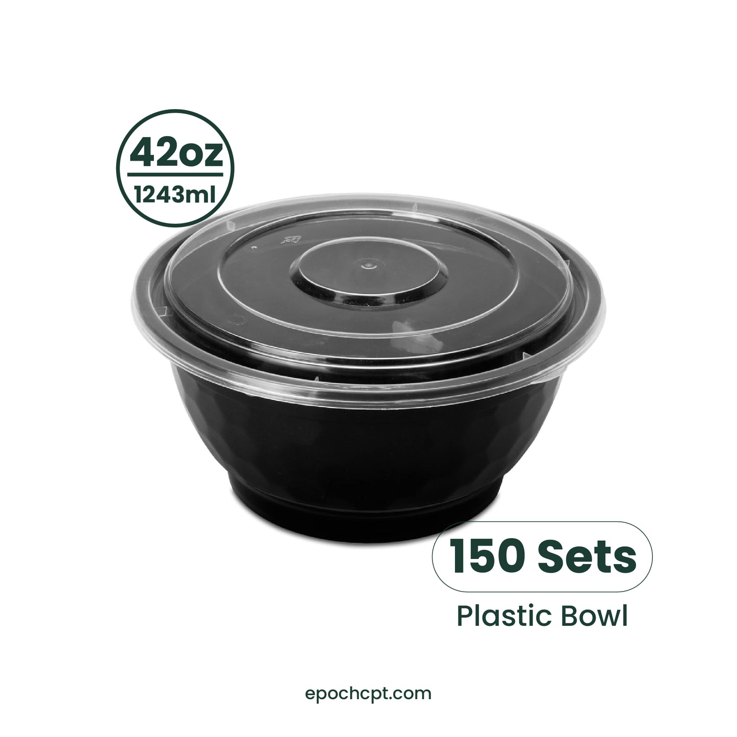 NB42 | 42oz PP Black Noodle Bowl | Takeout Food Bowl  | 150 Sets