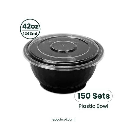 NB42 | 42oz PP Black Noodle Bowl | Takeout Food Bowl  | 150 Sets