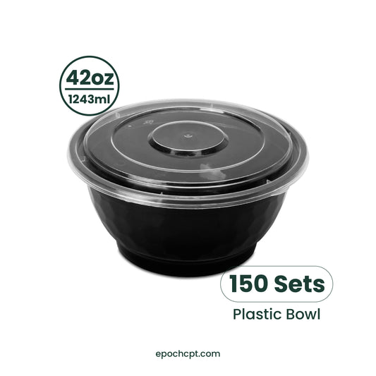 NB42 | 42oz PP Black Noodle Bowl | Takeout Food Bowl  | 150 Sets