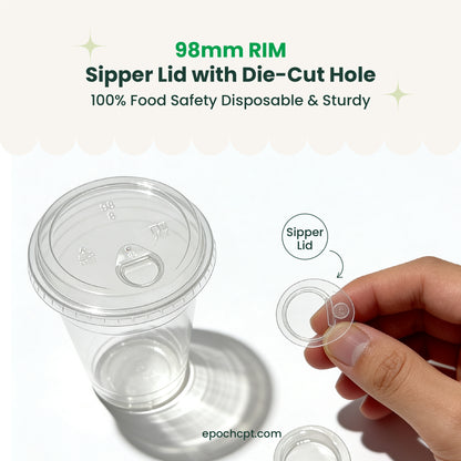 98mm | PETE Ultra Clear Sipper Lid with Die-Cut Hole | for PET Cups | 1000 pcs