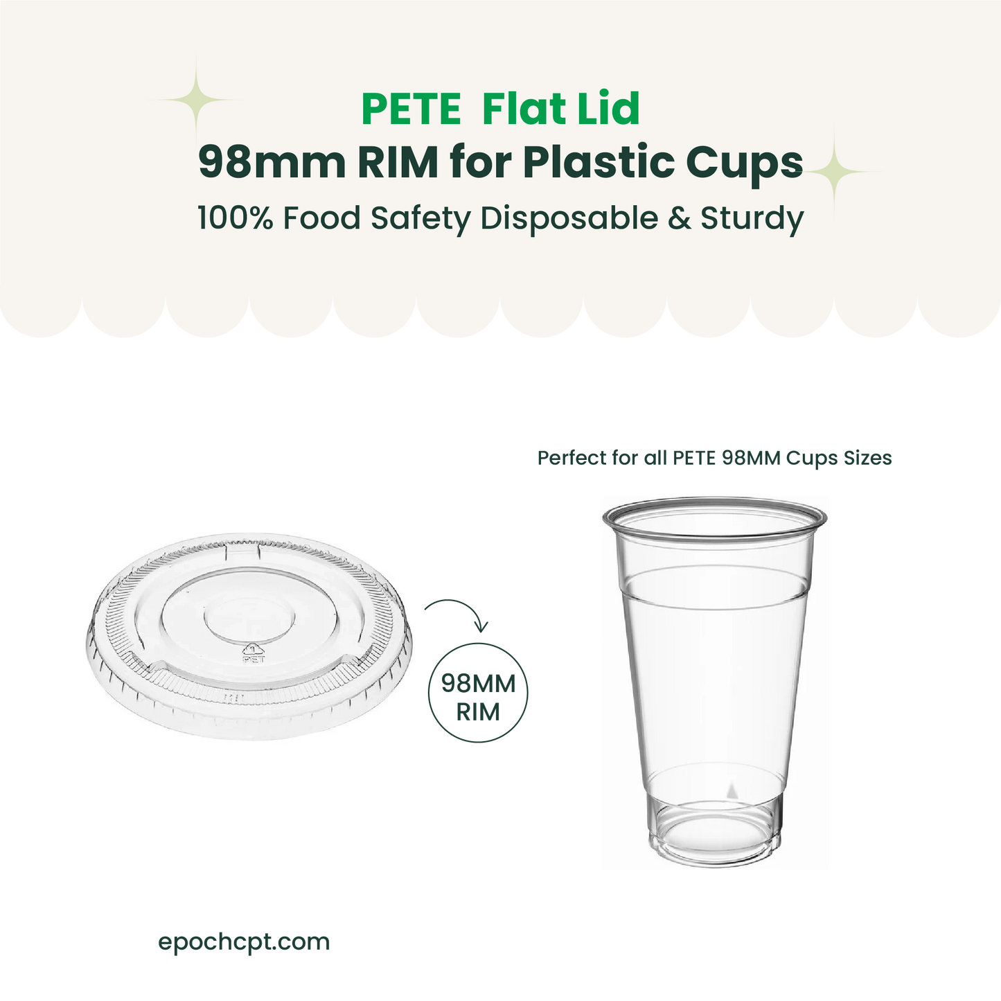 98mm | PETE Ultra Clear Flat Lid with Die-Cut Hole | for PET Cups | 1000 pcs
