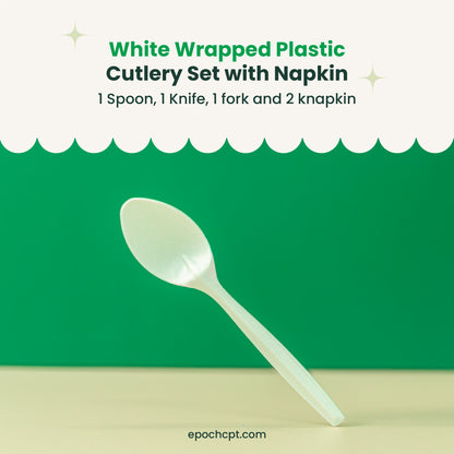4-Pack White Wrapped Plastic Cutlery Set with Napkin | 250 Sets