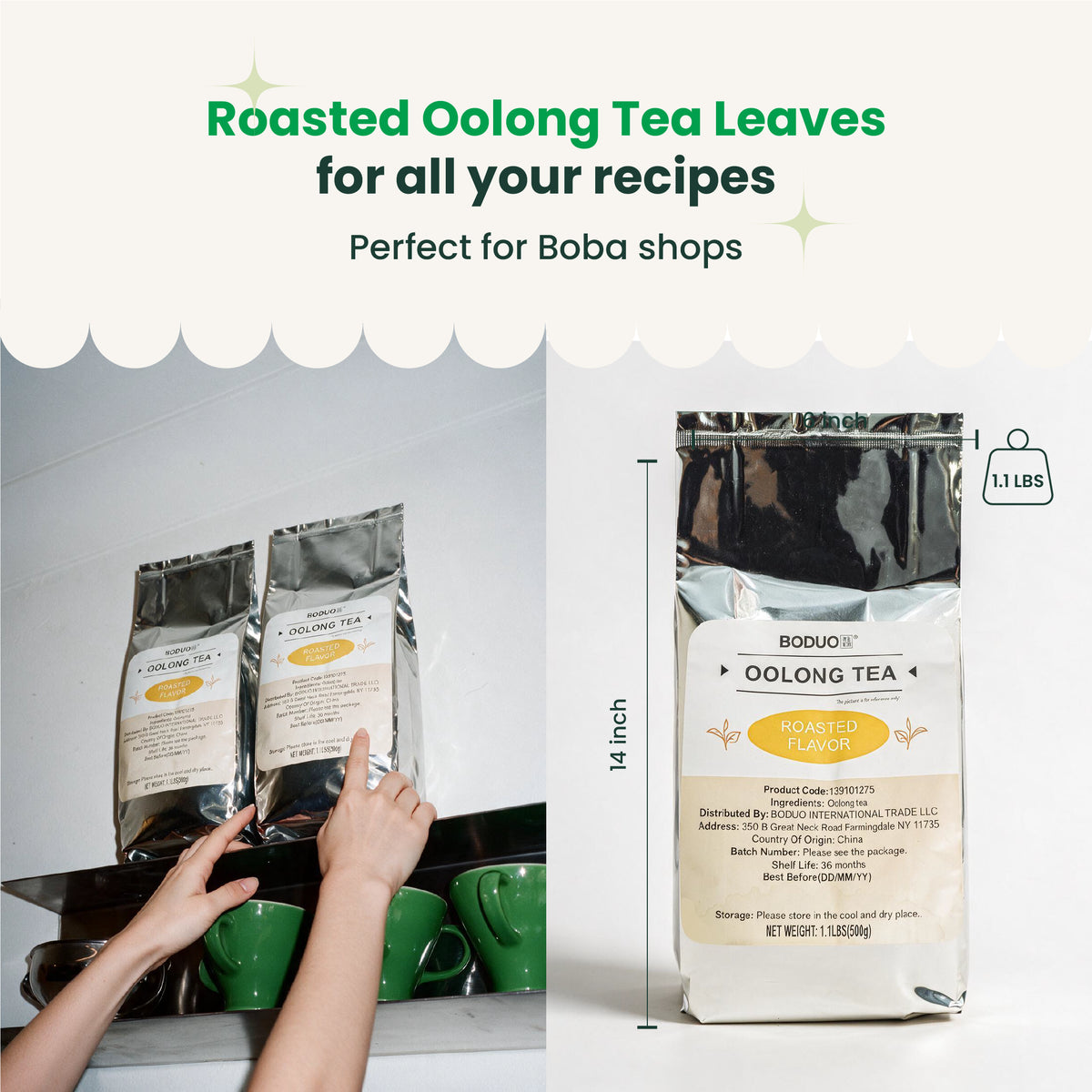 Roasted Oolong Tea Leaves | Boduo | 1.1 LB