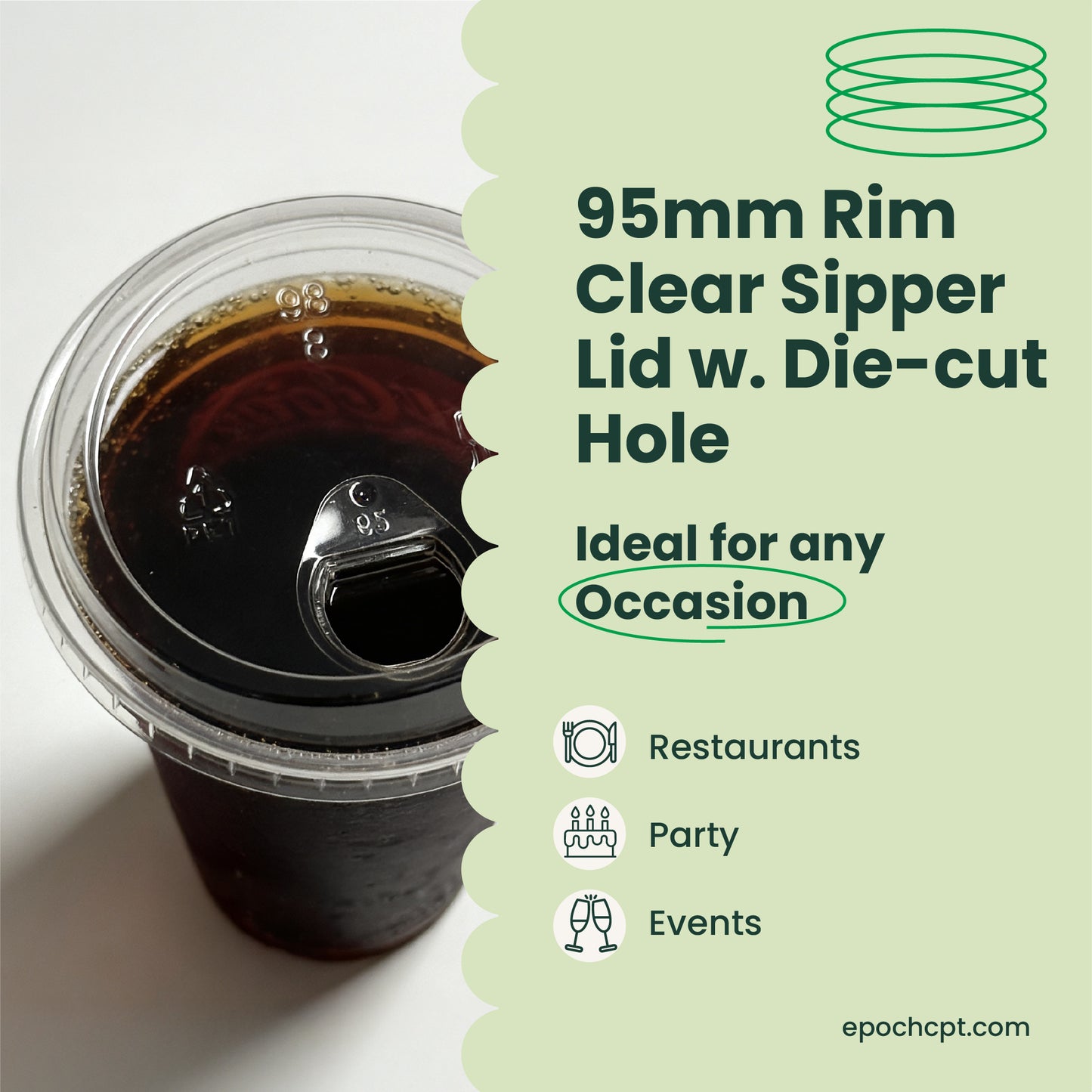 98mm | PETE Ultra Clear Sipper Lid with Die-Cut Hole | for PET Cups | 1000 pcs