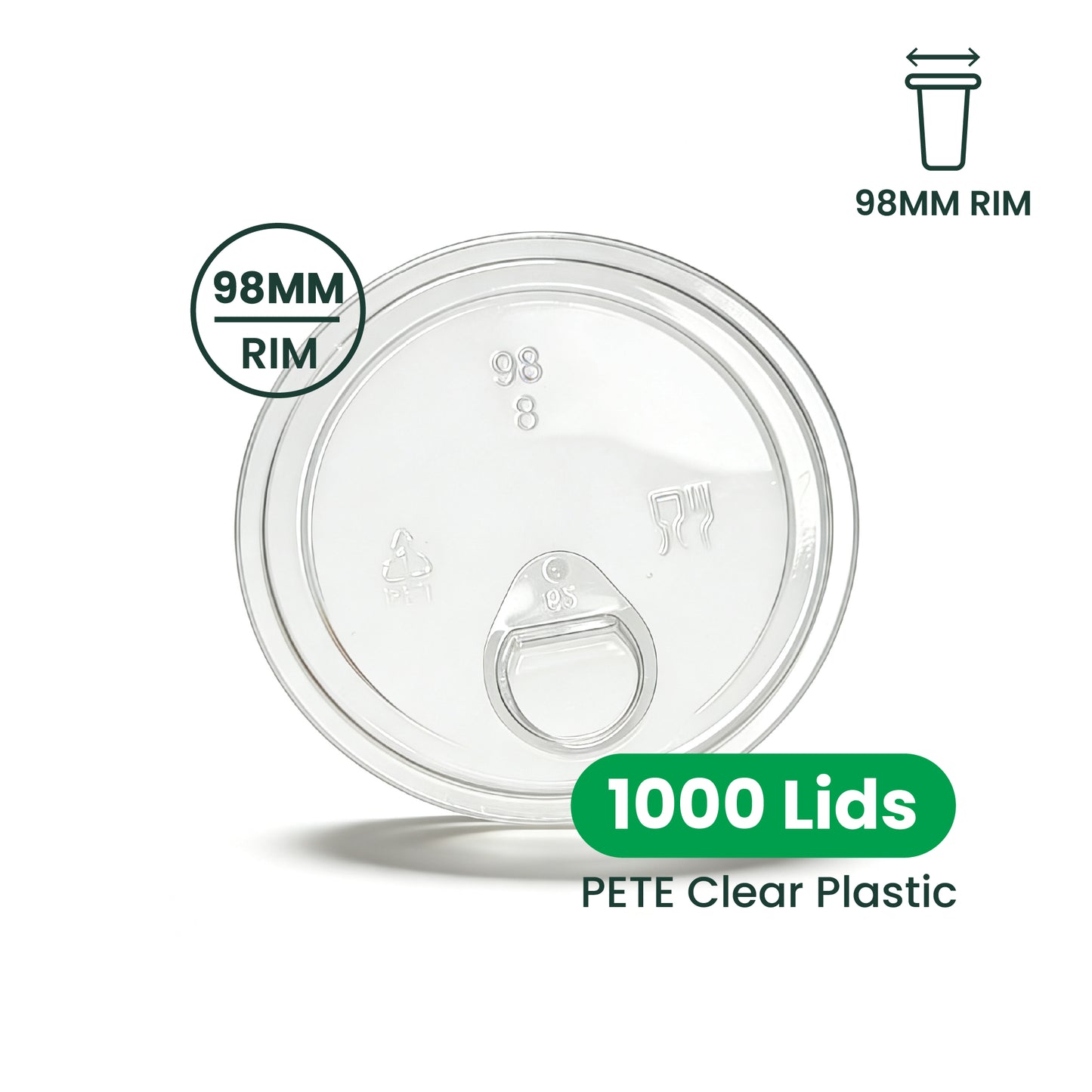 98mm | PETE Ultra Clear Sipper Lid with Die-Cut Hole | for PET Cups | 1000 pcs