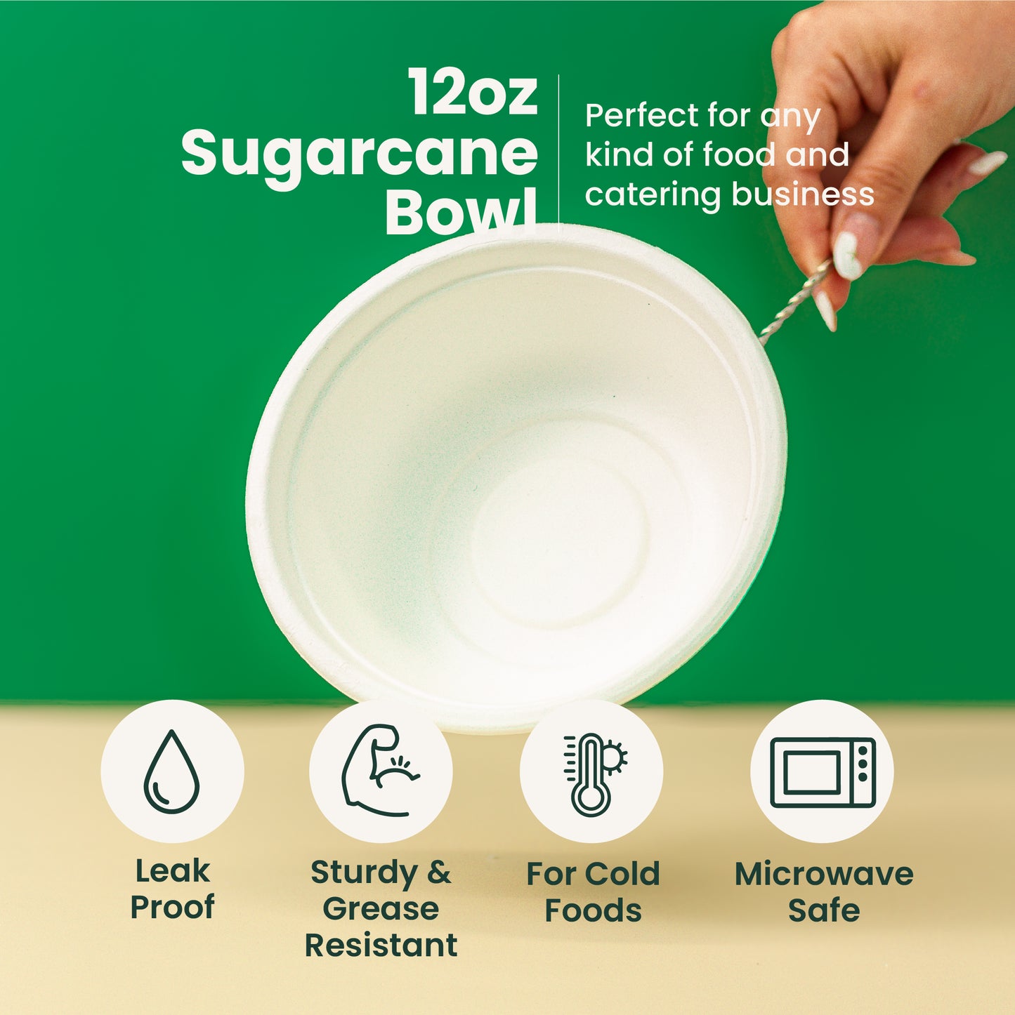 12 oz |  (340ml) Round Sugarcane Bagasse Bowls | Compostable Disposable Bowls | 1000 pcs