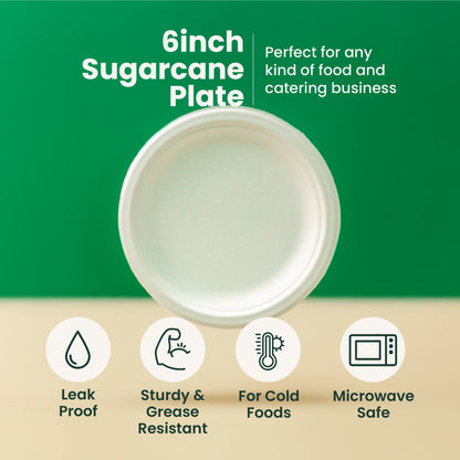 6 Inches |  Sugarcane Round Plate | Eco-Friendly Disposable Plates | 1000 pcs