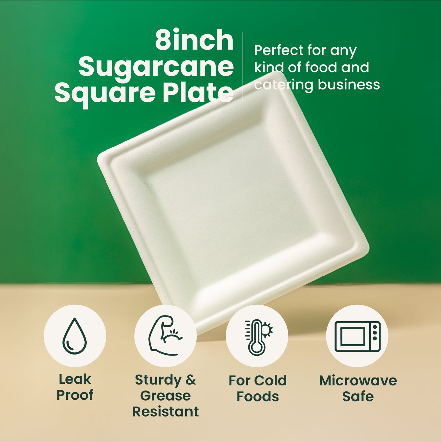 8 inches | Sugarcane Square Plates | Compostable Disposable Bowls | 500 pcs