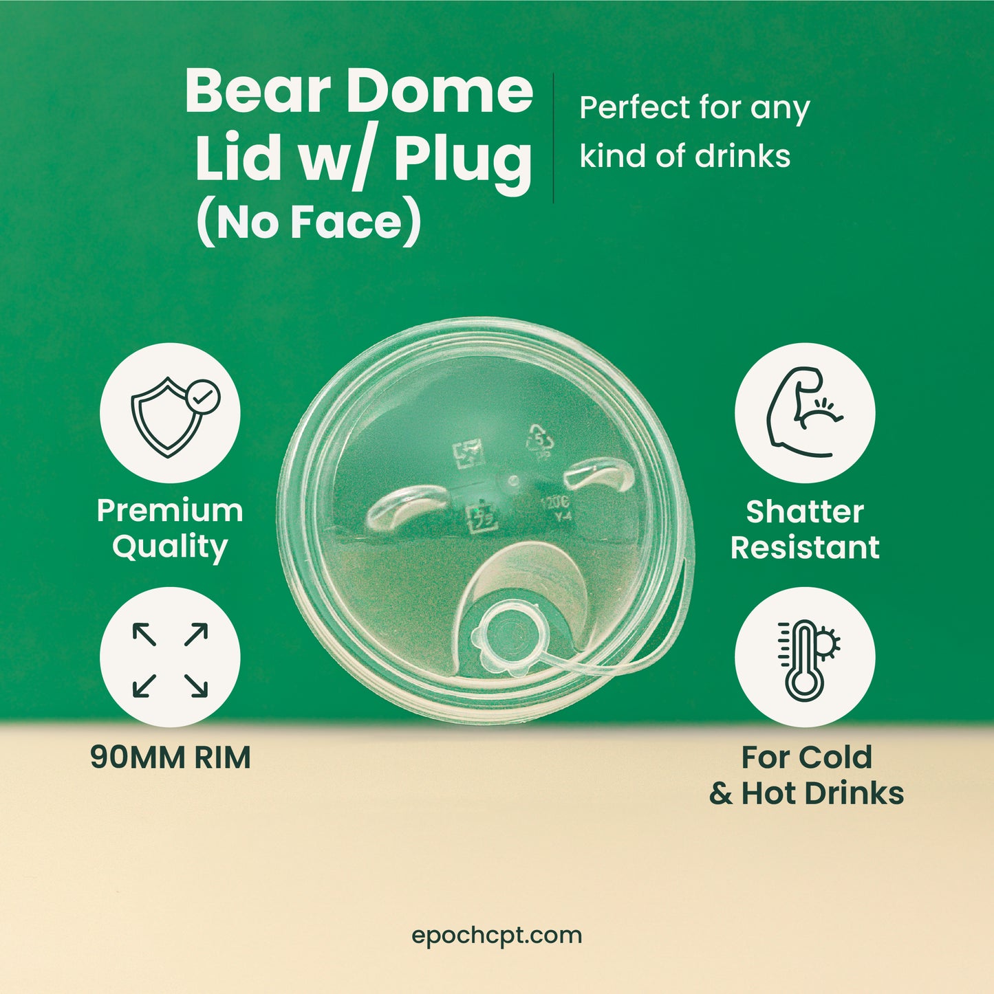 90mm | Bear Lid for Plastic Cups  |  NO FACE  | 1000 pcs