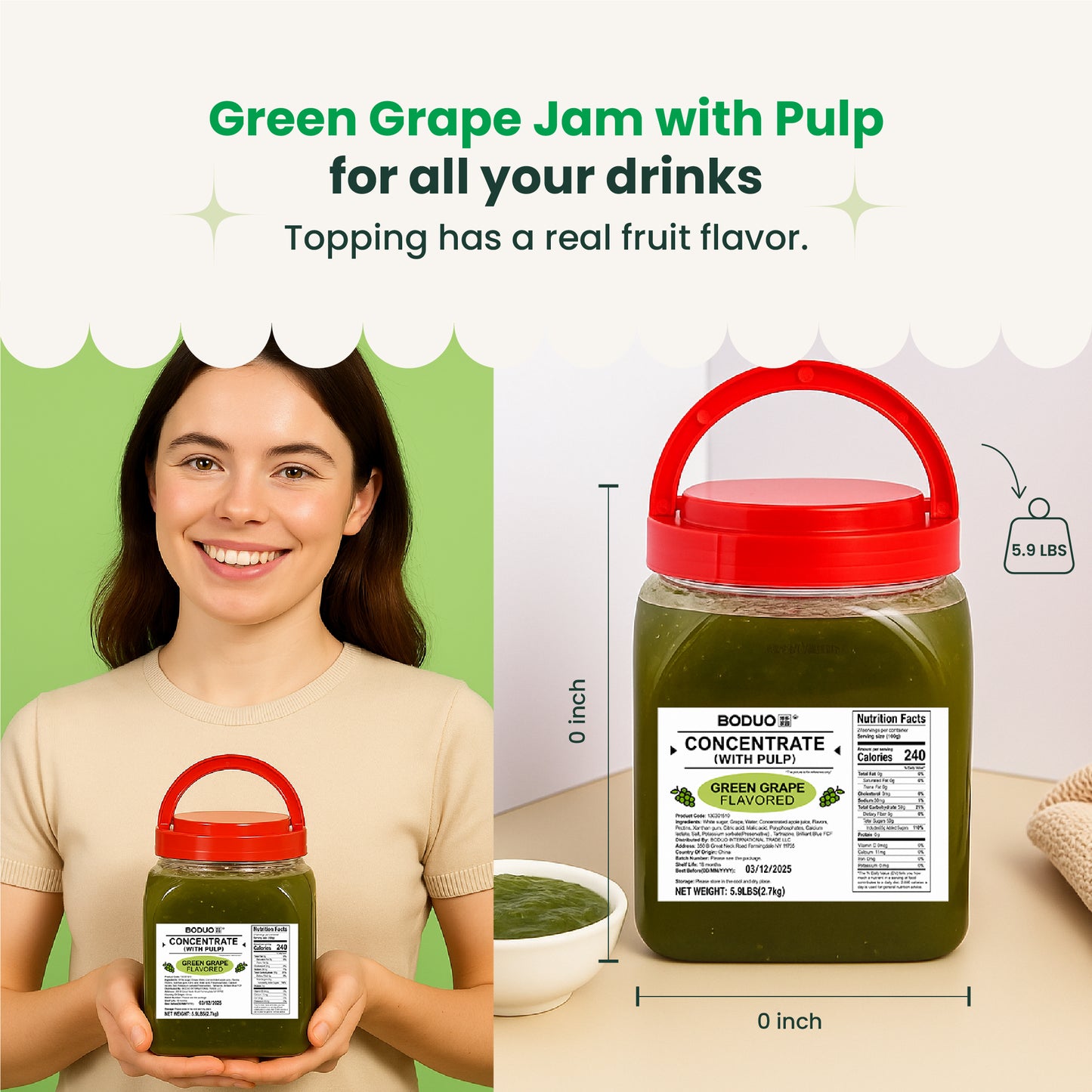 Green Grape Fruit Jam | Smoothie Paste | 5.9 LB