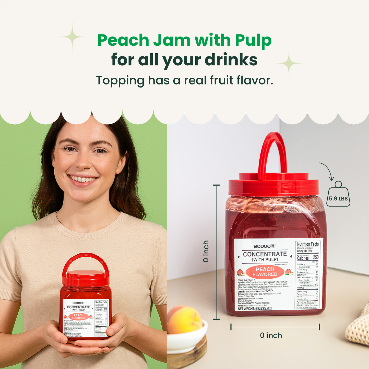 Peach Fruit Jam | Smoothie Paste | 5.9 LB