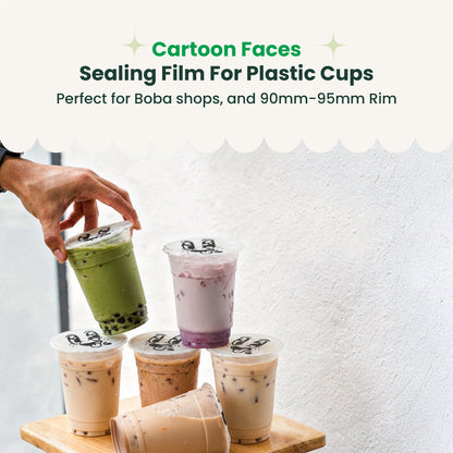 Cup Sealing Film for Bubble Tea | Cartoon Faces | Plastic Sealer Film Roll for Boba Cups | 2000 pcs
