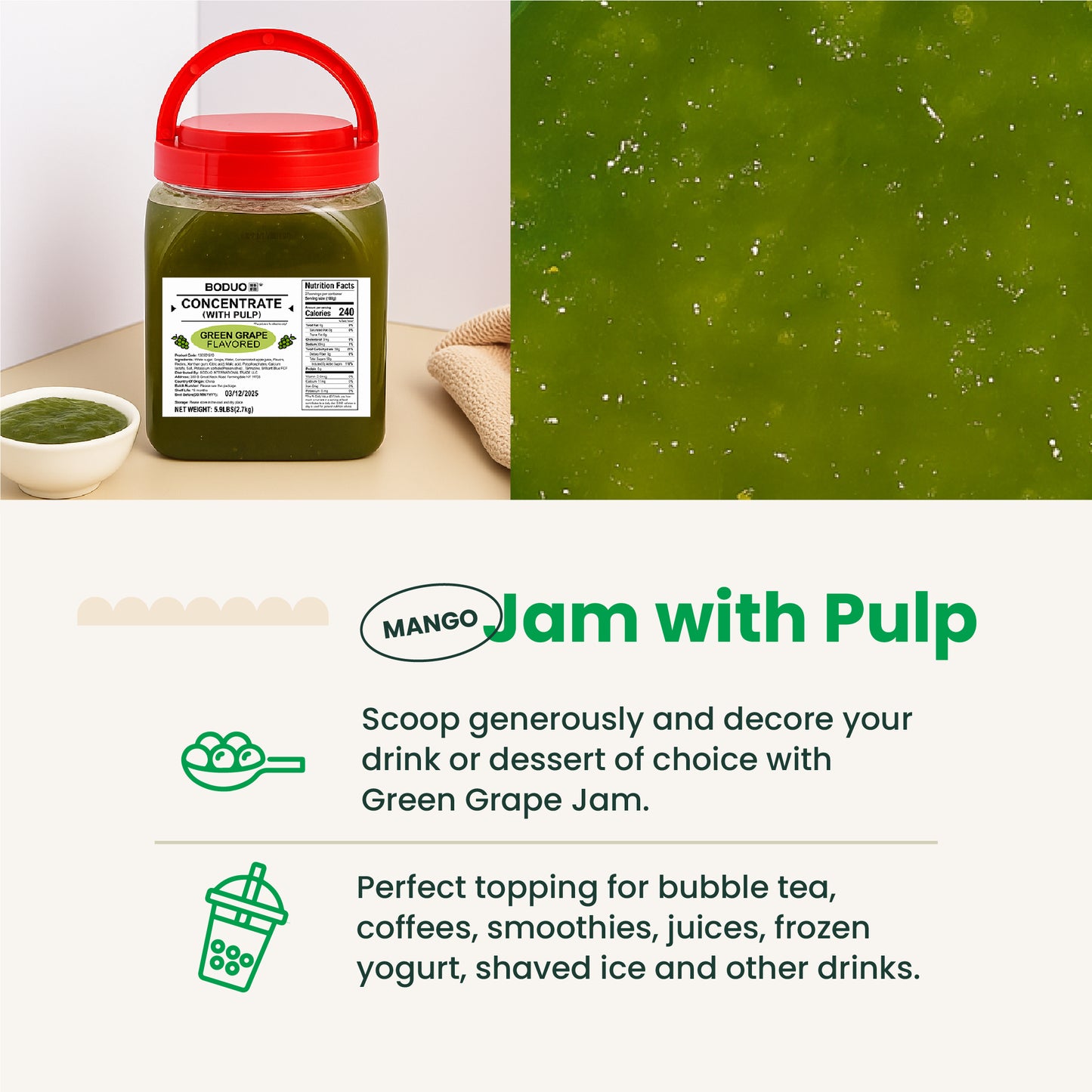Green Grape Fruit Jam | Smoothie Paste | 5.9 LB