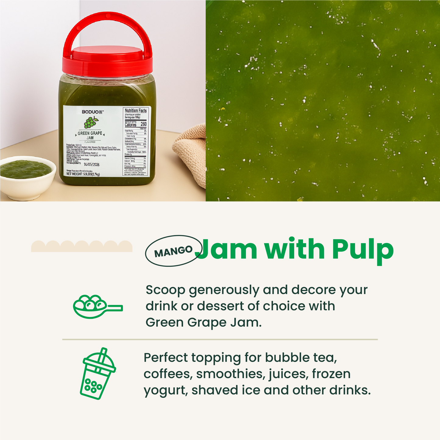 Green Grape Fruit Jam | Smoothie Paste | 5.9 LB