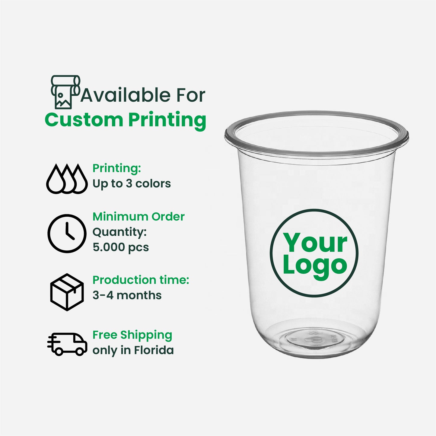 16oz | U-Shape | Clear | Soft Thin Wall Plastic Cold Cup | 95MM | 500ml Crystal Cup