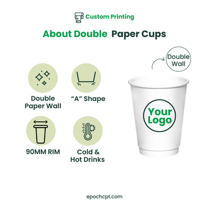 Custom Printing  | DOUBLE Wall Paper Coffee Cup  | 90mm
