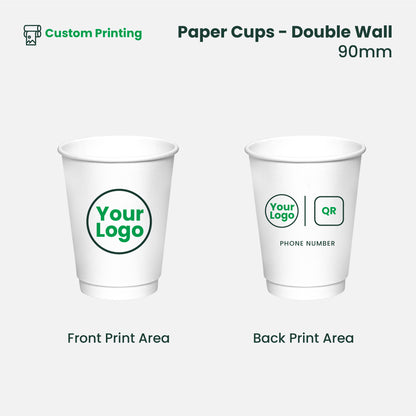 Custom Printing  | DOUBLE Wall Paper Coffee Cup  | 90mm