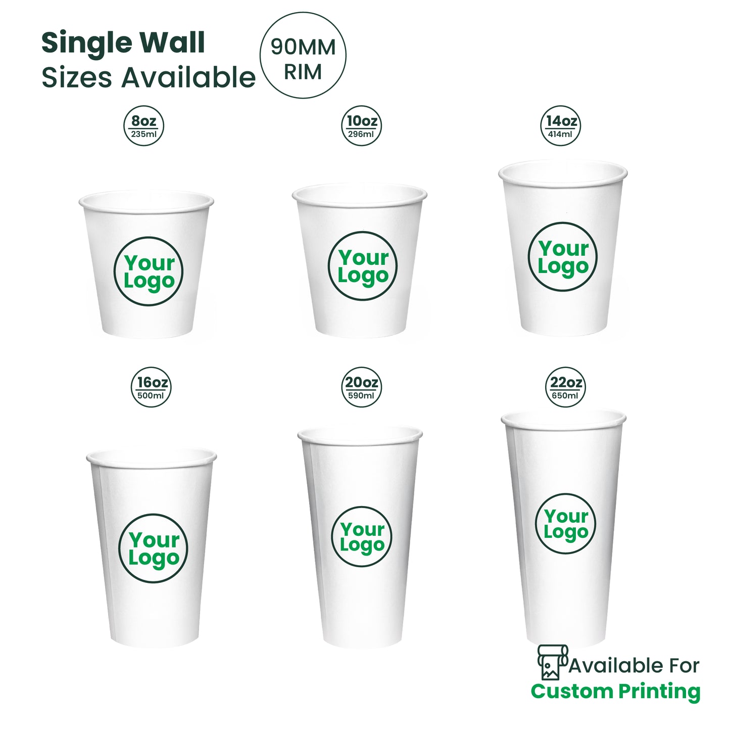 Custom Printing | Paper Coffee Cup Single Wall | 90mm