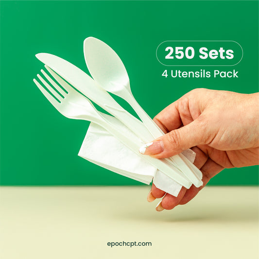 4-Pack White Wrapped Plastic Cutlery Set with Napkin | 250 Sets