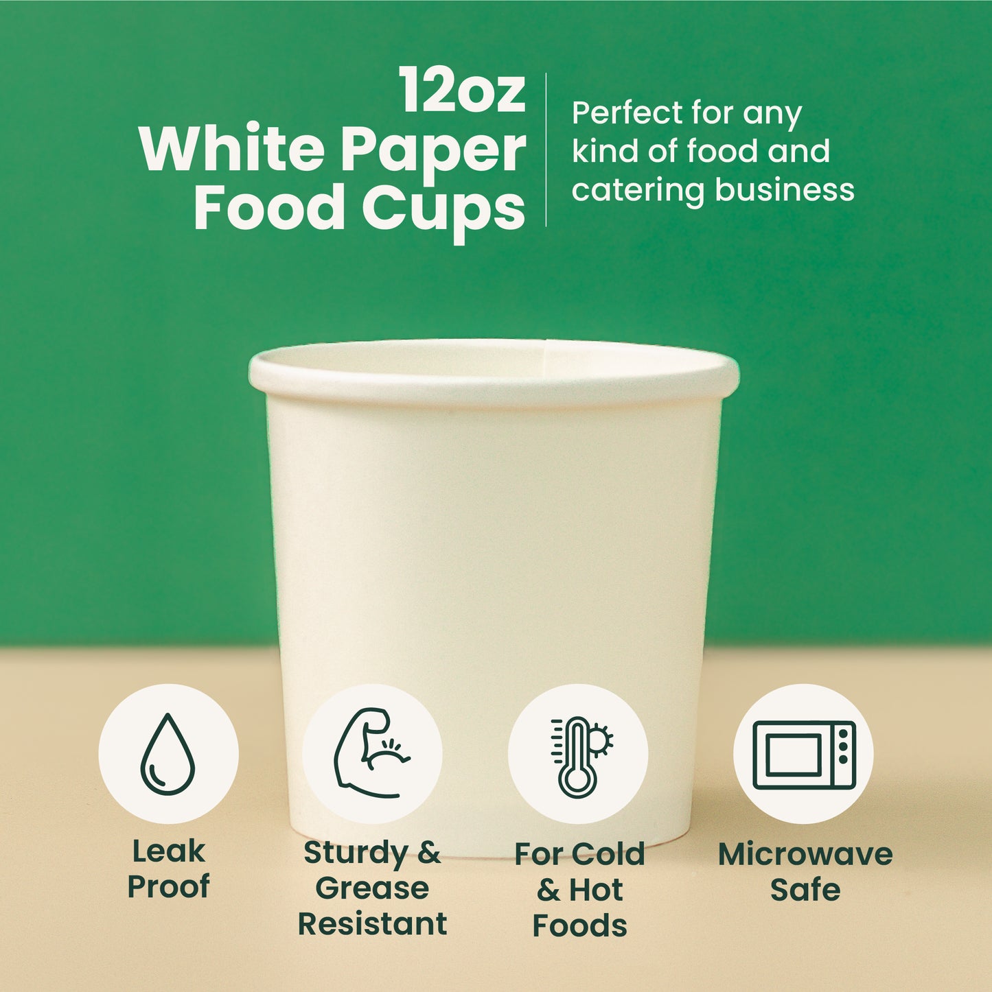 12 oz | White Double Poly-Coated Paper Food Cup | Disposable Soup Cup | 500 pcs