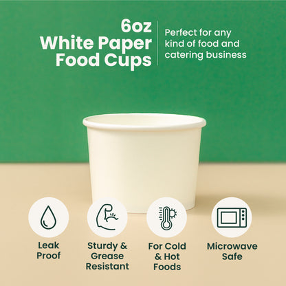 6 oz | White Double Poly-Coated Paper Food Cup | Disposable Food Cup | 2000 pcs