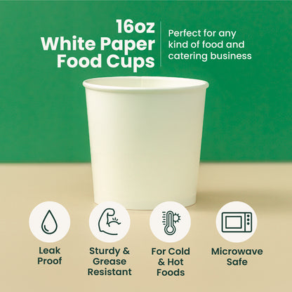 16 oz | White Double Poly-Coated Paper Food Cup | Disposable Food Cup | 1000 pcs