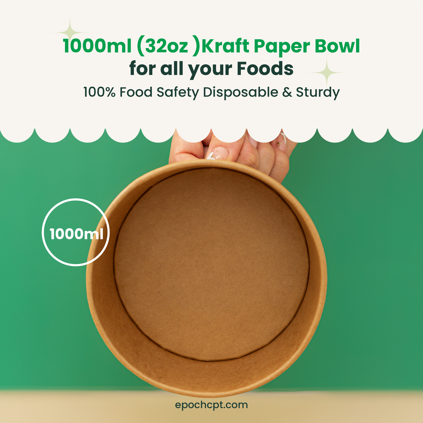 1000ml | 32oz Round Kraft Microwavable Take-Out Bowl | 300 pcs