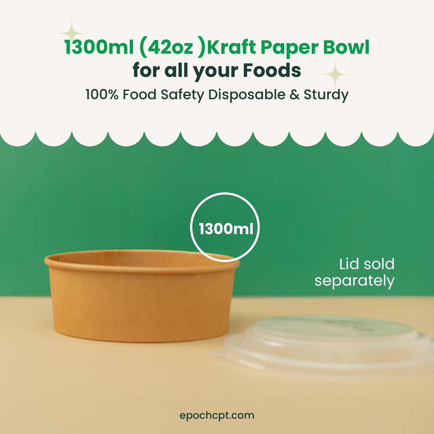 1300ml |  42oz Round Kraft Microwavable Take-Out Bowl | 300 pcs