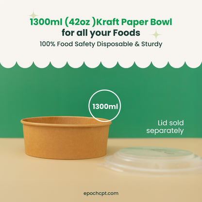 1300ml |  42oz Round Kraft Microwavable Take-Out Bowl | 300 pcs