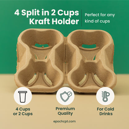 4-Split in 2 Kraft Holder for Cups | 400 pcs
